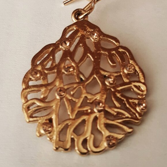 Vintage Pierced Round Dangle Earrings Gold Tone With Gold Tone Crystal Accents - Picture 5 of 5